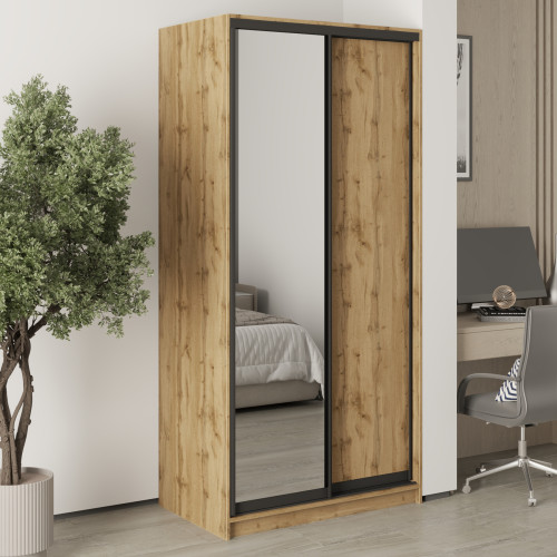 MebelStar Two-door wardrobe Standard BG DSP/Mirror Tahoe Oak, 100x60x210 cm (MBS-11128)