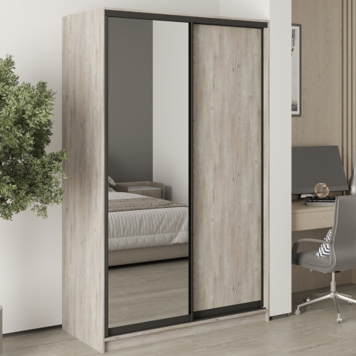 MebelStar Two-door wardrobe Standard BG DSP/Mirror Alaska gray, 130x45x210 cm (MBS-10978)