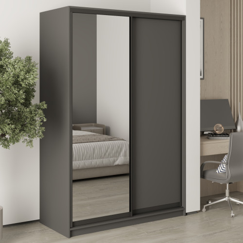 MebelStar Two-door wardrobe Standard BG DSP/Mirror Anthracite, 140x45x210 cm (MBS-10988)