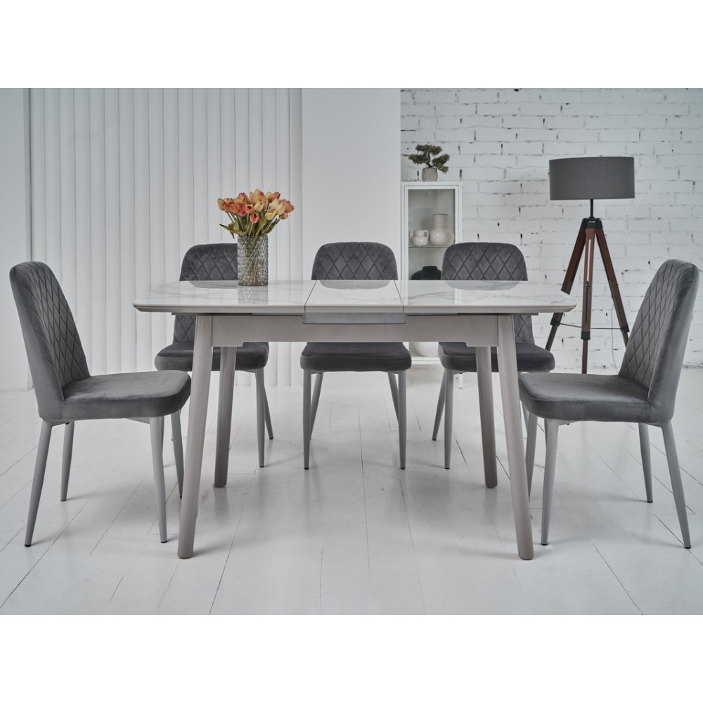 Обеденный керамический стол Vetro TM-84 Каса вайт/Серый (VTR-1207)