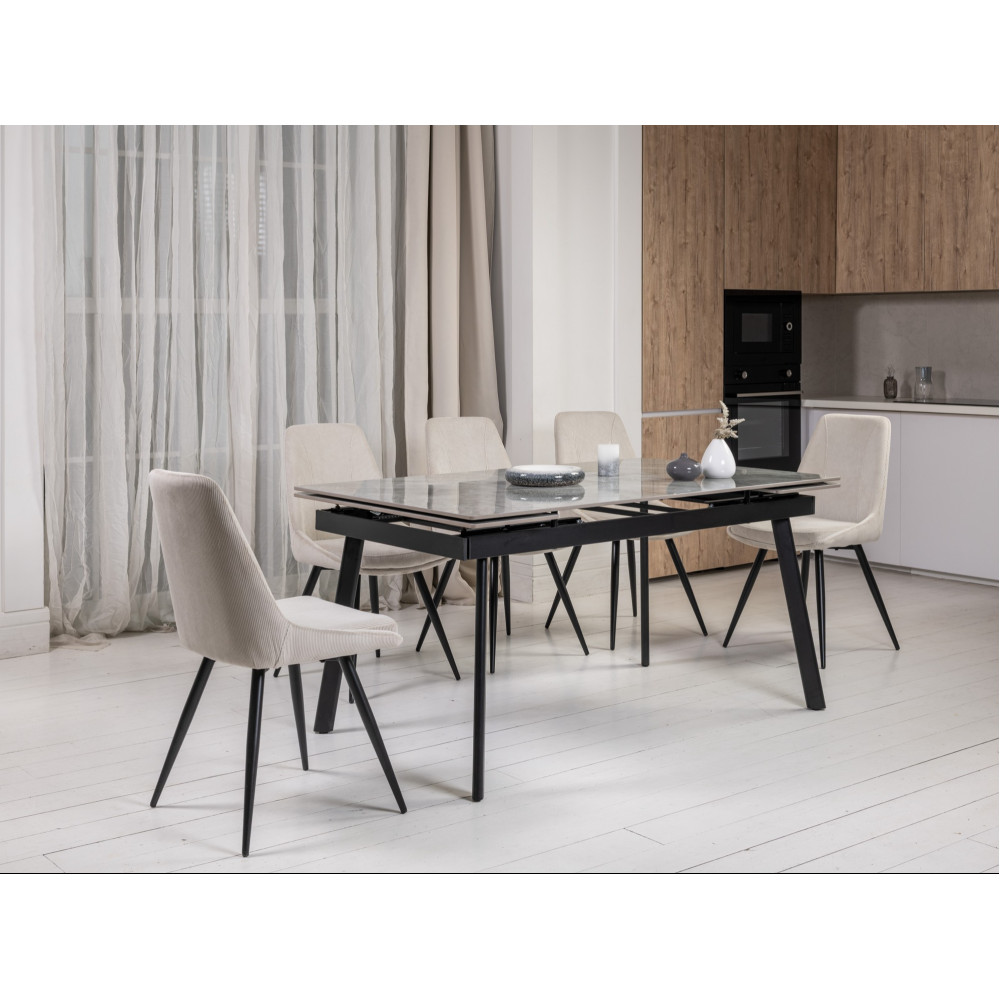 Обеденный керамический стол Vetro TM-98 Бьянко каррара грей/Черный (VTR-1227)