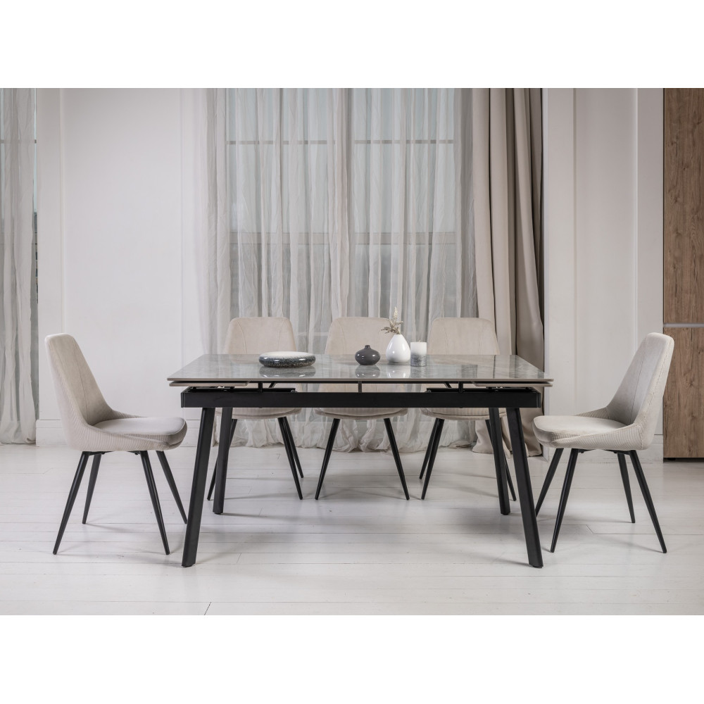 Обеденный керамический стол Vetro TM-98 Бьянко каррара грей/Черный (VTR-1227)