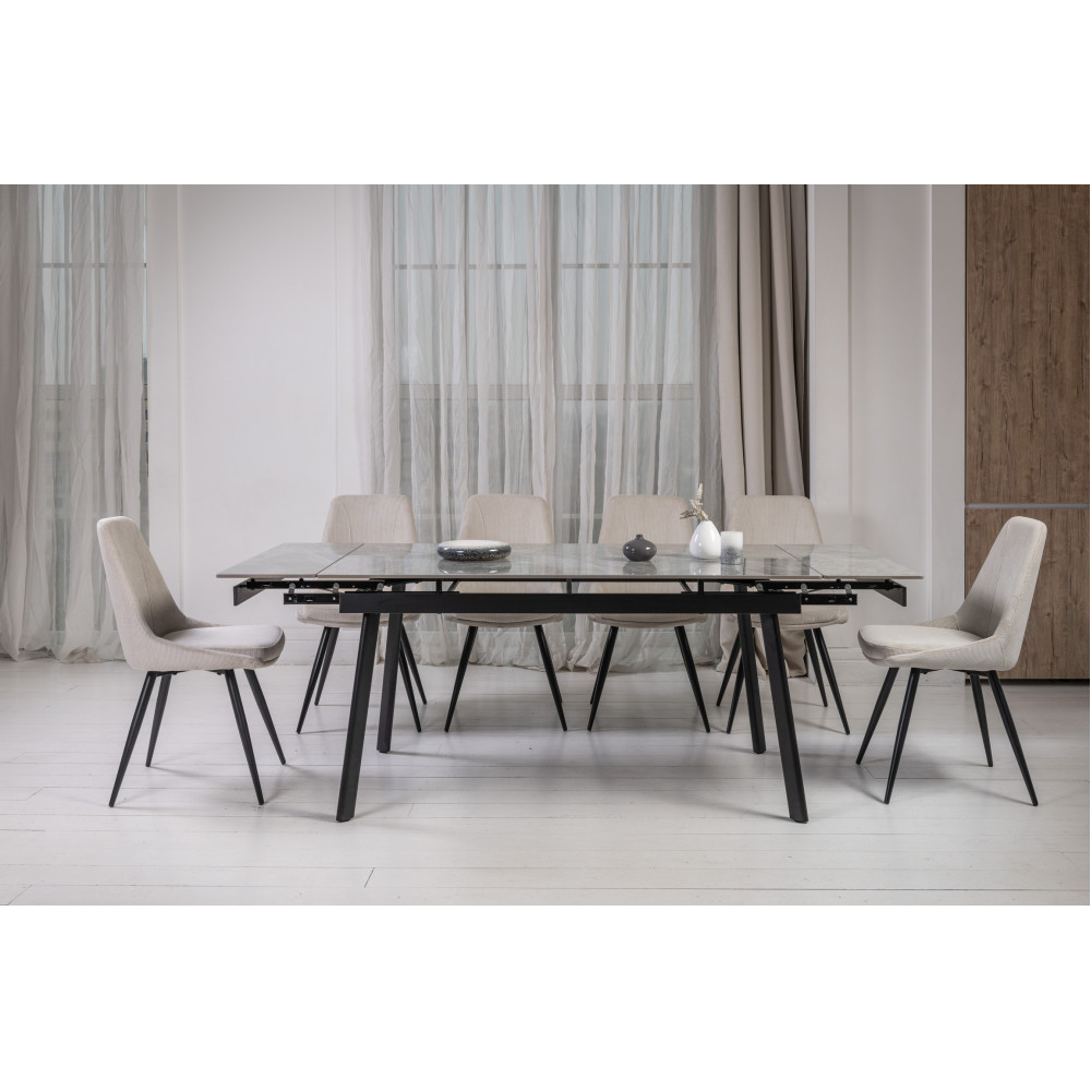 Обеденный керамический стол Vetro TM-98 Бьянко каррара грей/Черный (VTR-1227)