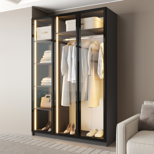 MebelStar 3-door wardrobe Oscar Showcase BL-B with LED lighting, standard Anthracite, 150x52x220 cm (MBS-11707)