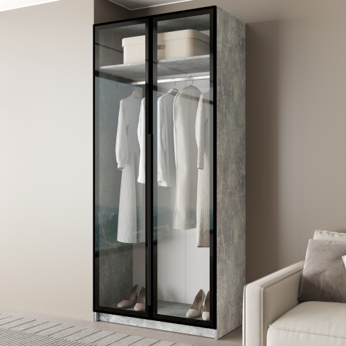 MebelStar 2-door wardrobe Oscar Showcase BL-B, standard Concrete, 100x52x220 cm (MBS-6685)