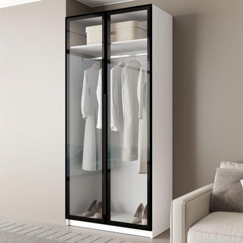 MebelStar 2-door wardrobe Oscar Showcase BL-B, standard Alaska white, 100x52x220 cm (MBS-6686)