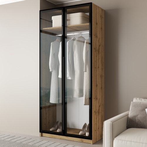 MebelStar 2-door wardrobe Oscar Showcase BL-B, standard Tahoe oak, 100x52x220 cm (MBS-6692)
