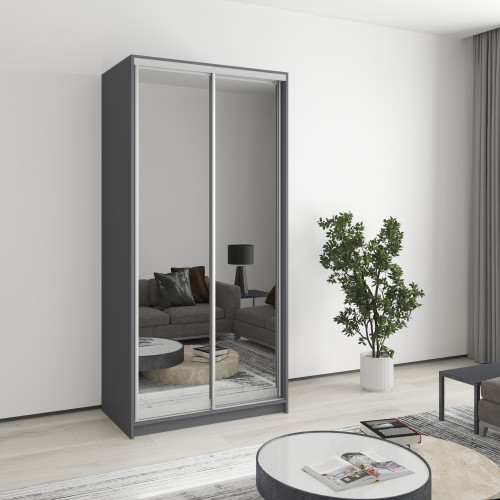 MebelStar Two-door wardrobe Standard AL 2 Mirrors Anthracite, 100x45x210 cm (MBS-2468)