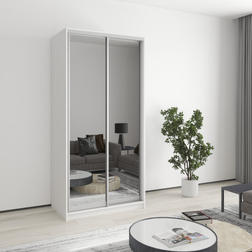 MebelStar Two-door wardrobe Standard AL 2 Mirrors Alaska white, 100x45x210 cm (MBS-2459)