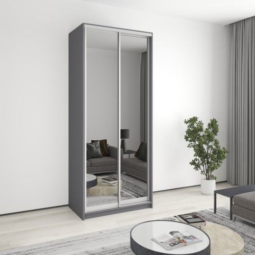 MebelStar Two-door wardrobe Standard AL 2 Mirrors Anthracite, 100x60x240 cm (MBS-3861)