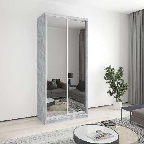 Two-door wardrobe MebelStar Standard AL 2 Mirrors 110x60x240 cm Concrete (MBS-3889)