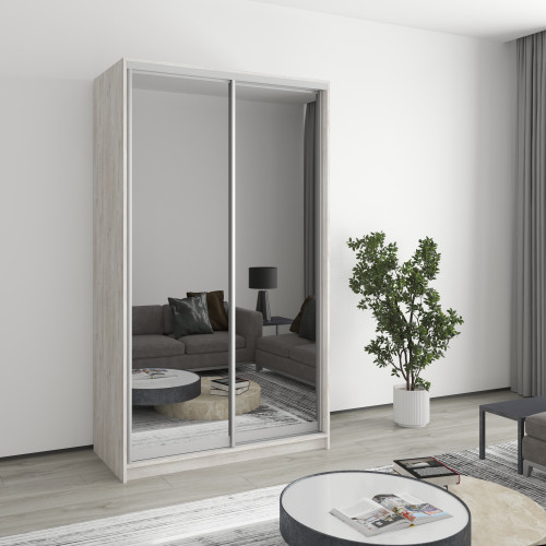 MebelStar Two-door wardrobe Uni AL 2 Mirrors Alaska gray, 120x45x210 cm (MBS-2669)