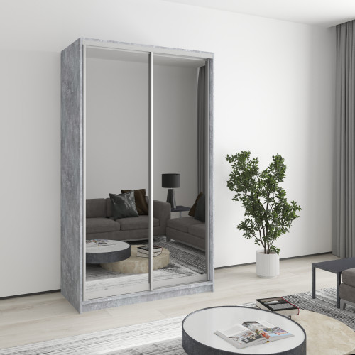 MebelStar Two-door wardrobe Uni AL 2 Mirrors Concrete, 120x60x210 cm (MBS-2666)