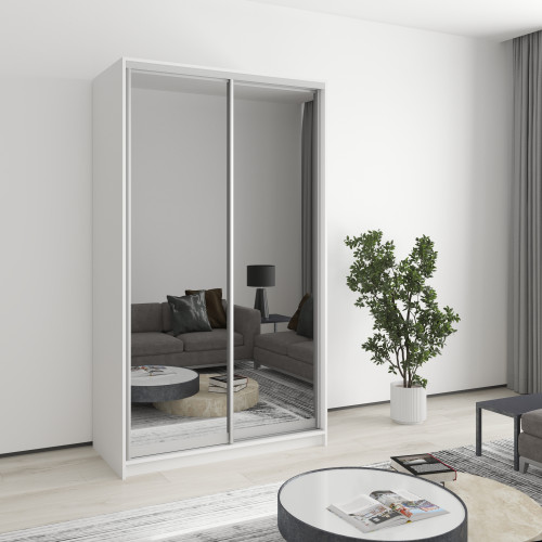 MebelStar Two-door wardrobe Uni AL 2 Mirrors Alaska white, 120x60x210 cm (MBS-2642)