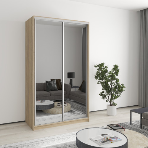 MebelStar Two-door wardrobe Uni AL 2 Mirrors Sonoma oak, 120x60x210 cm (MBS-2654)