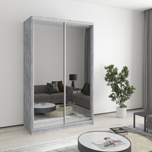 Two-door wardrobe MebelStar Standard AL 2 Mirrors 130x45x210 cm Concrete (MBS-2498)