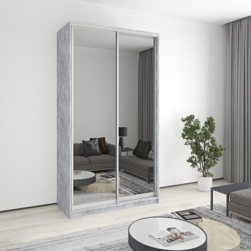 Two-door wardrobe MebelStar Standard AL 2 Mirrors 130x60x240 cm Concrete (MBS-3891)