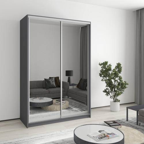 Two-door wardrobe MebelStar Standard AL 2 Mirrors 140x45x210 cm Anthracite (MBS-2472)
