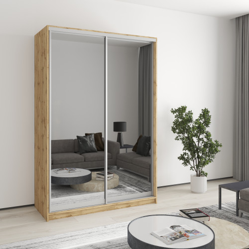 Two-door wardrobe MebelStar Standard AL 2 Mirrors 140x60x210 cm Tahoe Oak (MBS-3490)