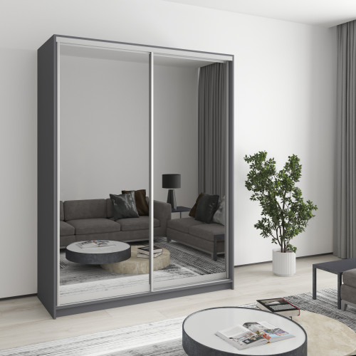 MebelStar Two-door wardrobe Combo AL 2 Mirrors Anthracite, 160x45x210 cm (MBS-2775)