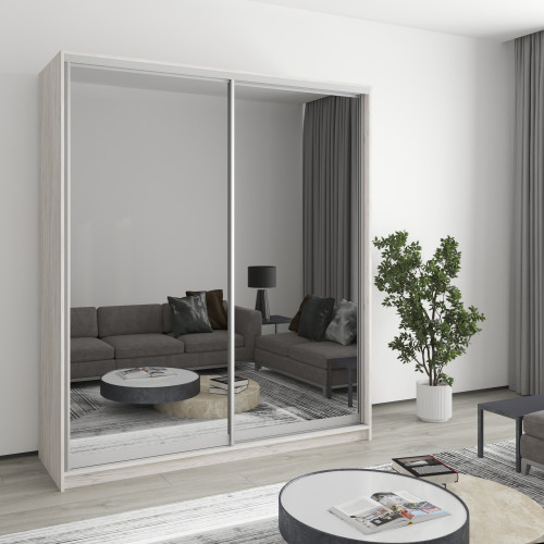 MebelStar Two-door wardrobe Uni AL 2 Mirrors Alaska gray, 180x45x210 cm (MBS-2670)