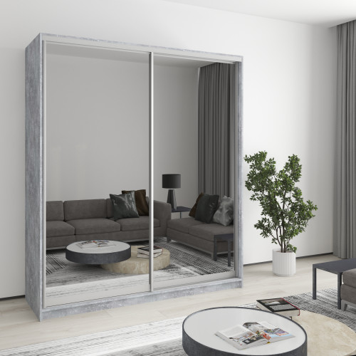 MebelStar Two-door wardrobe Uni AL 2 Mirrors Concrete, 180x60x210 cm (MBS-2667)