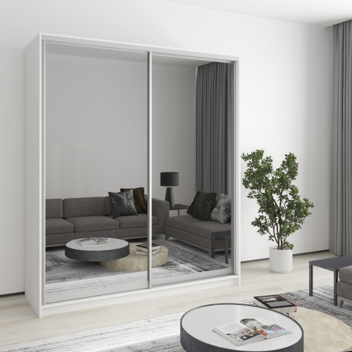 MebelStar Two-door wardrobe Uni AL 2 Mirrors Alaska white, 180x45x210 cm (MBS-2640)