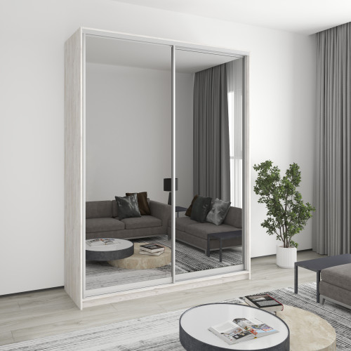 MebelStar Two-door wardrobe Uni AL 2 Mirrors Alaska gray, 180x45x240 cm (MBS-4030)