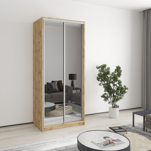 Two-door wardrobe MebelStar Standard AL 2 Mirrors 90x45x210 cm Tahoe Oak (MBS-3476)
