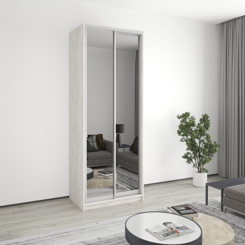 MebelStar Two-door wardrobe Uni AL 2 Mirrors Alaska gray, 90x45x240 cm (MBS-4028)