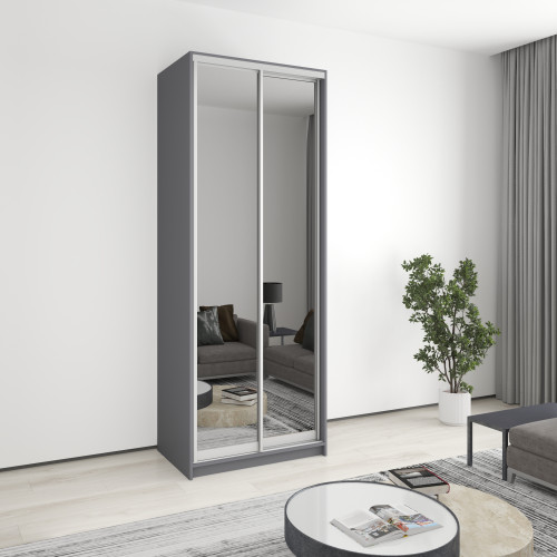 Шафа-купе дводверна MebelStar Уні AL 2 Дзеркала 90x45x240 см Антрацит (MBS-4004)