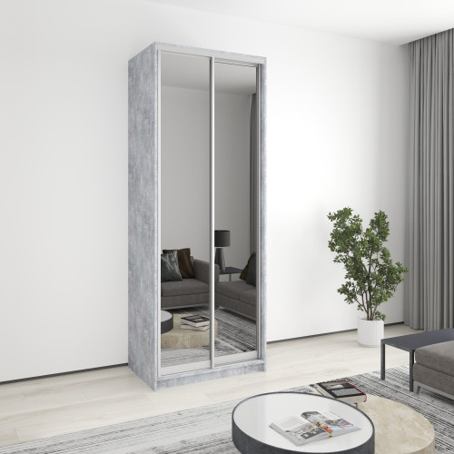MebelStar Two-door wardrobe Uni AL 2 Mirrors Concrete, 90x45x240 cm (MBS-4022)