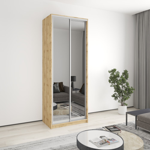 MebelStar Two-door wardrobe Uni AL 2 Mirrors Tahoe Oak, 90x45x240 cm (MBS-4034)