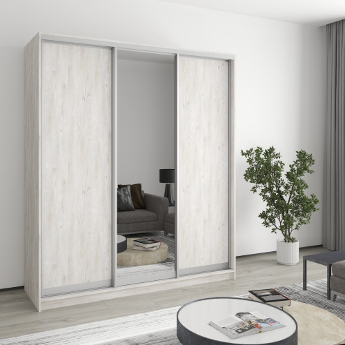 MebelStar Three-door wardrobe Combo AL 2DSP/Mirror Alaska gray, 180x60x210 cm (MBS-3374)