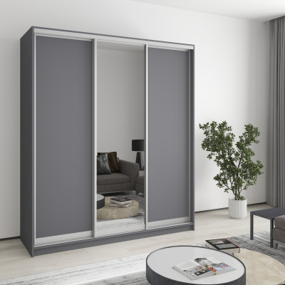 MebelStar Three-door wardrobe Combo AL 2DSP/Mirror Anthracite, 180x45x240 cm (MBS-1681)
