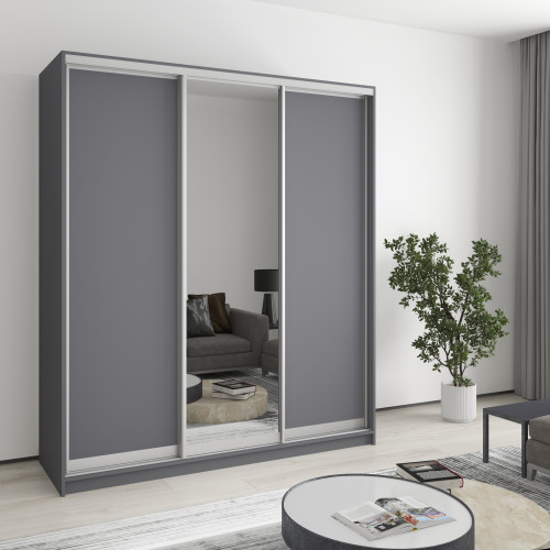 MebelStar Three-door wardrobe Combo AL 2DSP/Mirror Anthracite, 180x60x240 cm (MBS-1753)