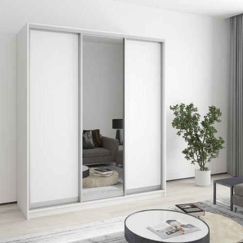 MebelStar Three-door wardrobe Standard AL 2DSP/Mirror Alaska white, 180x45x240 cm (MBS-1521)