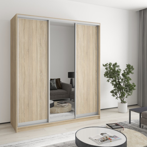 MebelStar Three-door wardrobe Combo AL 2DSP/Mirror Sonoma Oak, 180x60x240 cm (MBS-1757)