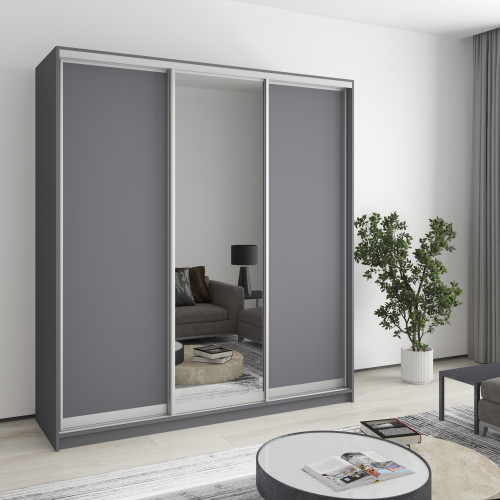 Шафа-купе тридверна MebelStar Комбо AL 2ДСП/Дзеркало 190x60x210 см Антрацит (MBS-3343)