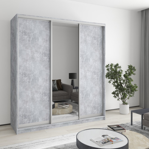 MebelStar Three-door wardrobe Standard AL 2DSP/Mirror Concrete, 190x45x210 cm (MBS-2939)