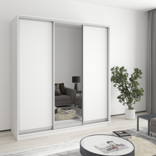 MebelStar Three-door wardrobe Standard AL 2DSP/Mirror Alaska white, 190x45x210 cm (MBS-2891)