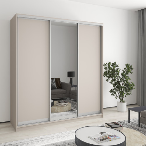 MebelStar Three-door wardrobe Standard AL 2DSP/Mirror Cashmere, 190x45x210 cm (MBS-2927)