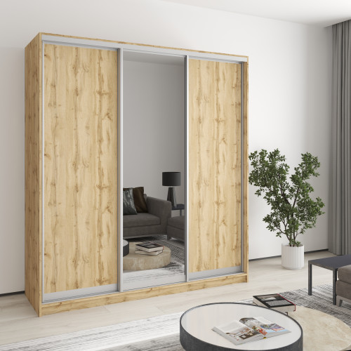 MebelStar Three-door wardrobe Standard AL 2DSP/Mirror Tahoe oak, 190x60x210 cm (MBS-4230)