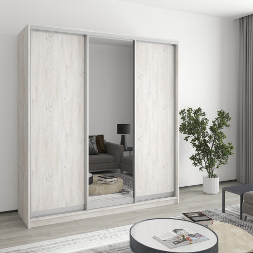 MebelStar Three-door wardrobe Combo AL 2DSP/Mirror Alaska gray, 190x60x240 cm (MBS-1770)