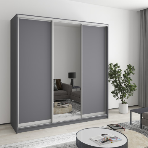 MebelStar Three-door wardrobe Standard AL 2DSP/Mirror Anthracite, 200x60x210 cm (MBS-2910)