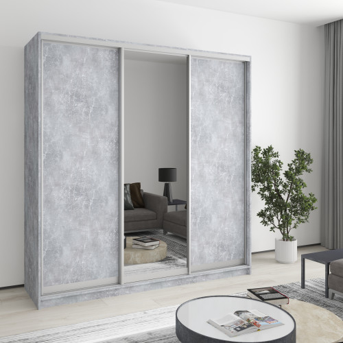 MebelStar Three-door wardrobe Standard AL 2DSP/Mirror Concrete, 200x60x210 cm (MBS-2946)