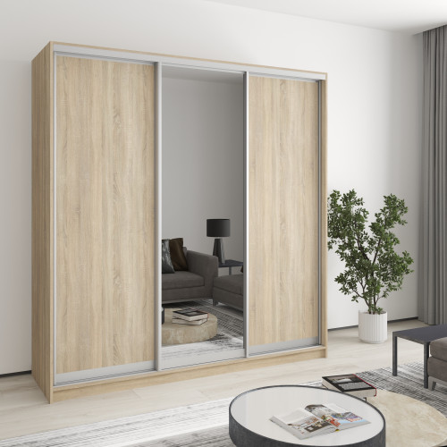 Шкаф-купе трехдверный MebelStar Стандарт AL 2ДСП/Зеркало 200x60x210 см Дуб сонома (MBS-2922)