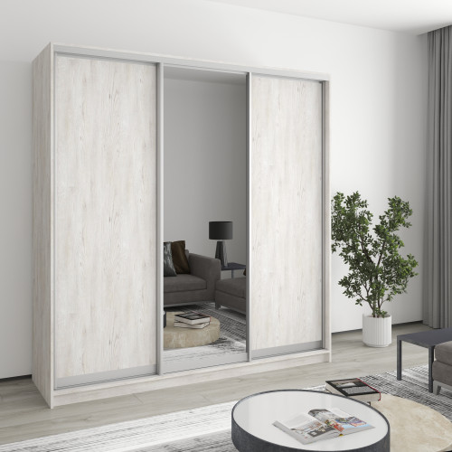 MebelStar Three-door wardrobe Combo AL 2DSP/Mirror Alaska gray, 200x60x240 cm (MBS-1771)