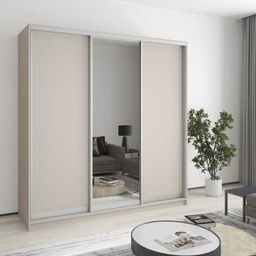 MebelStar Three-door wardrobe Combo AL 2DSP/Mirror Cashmere, 200x60x240 cm (MBS-1763)