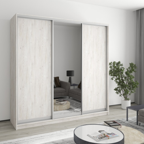 MebelStar Three-door wardrobe Standard AL 2DSP/Mirror Alaska gray, 210x45x210 cm (MBS-2953)